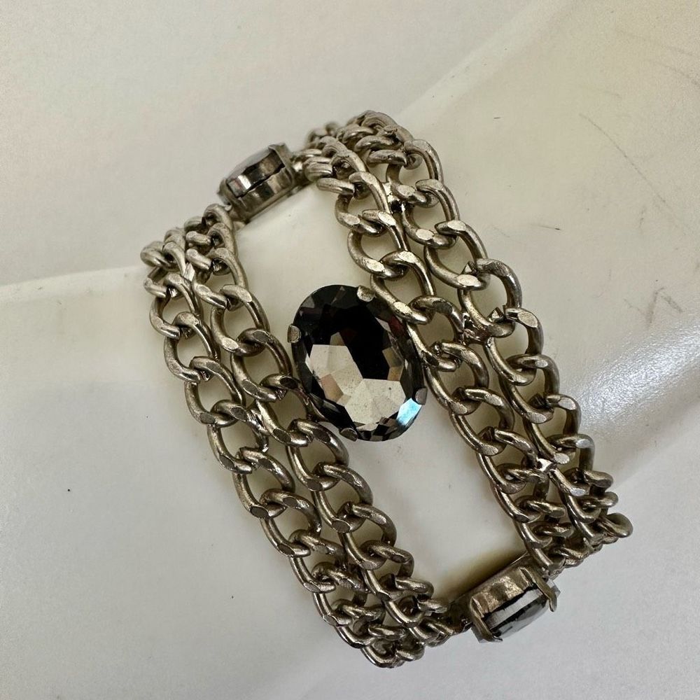 Silver tone grey rhinestone bracelet